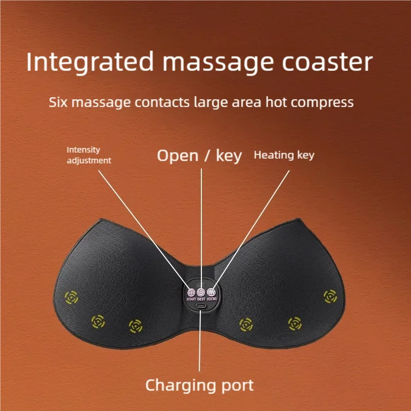 Electric Breast Massager Bra with 6 Vibration Heads - Black Relaxation Treatment Tidesmit