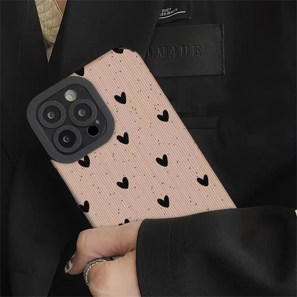 Fashion Little Love Heart Phone Case For iPhone 14 12 15 11 13 16 Pro Max Mini 17 Air Silicone Leather Shockproof Cover