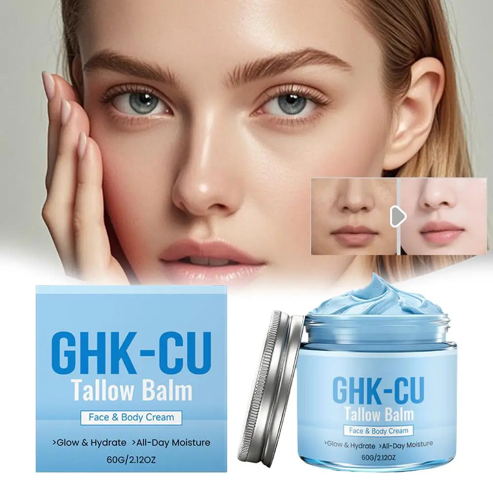 Natural Beef Tallow Blue Balm With GHK CU Copper Peptide And Honey Deep Hydrating Brightening Face And Body Skin Care Cream