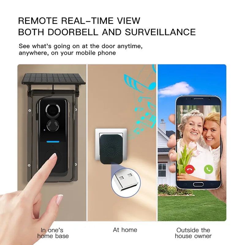 Tuya 1080P Doorbell Camera WIFI with Solar Cover 2-way Audio Intercom Video Motion Detect Waterproof Outdoor Wireless Doorbell