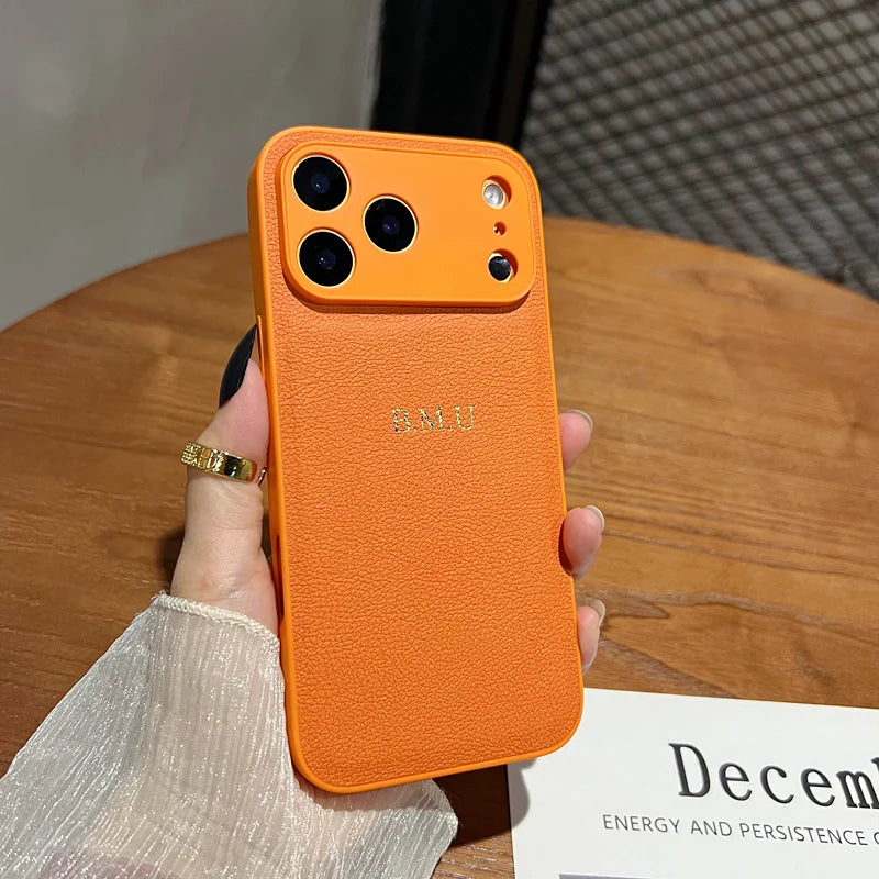 Personalized Leather iPhone Case - Shock-Absorbing Monogram Cover Orange Tidesmit