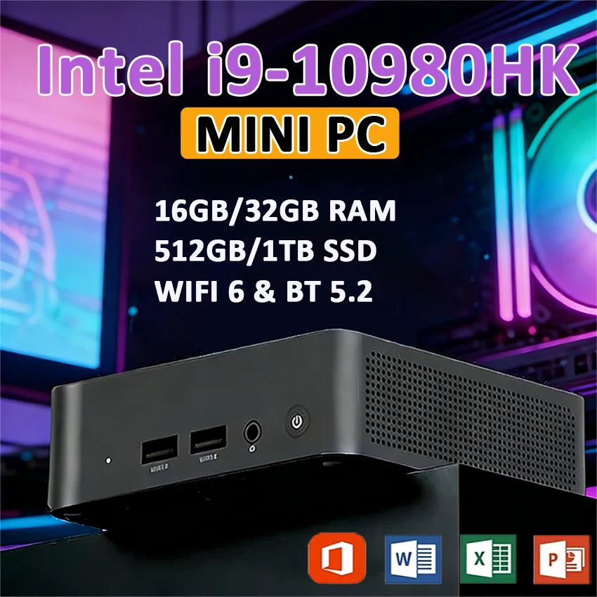 2026 Intel Core i9 10980HK Portable i9 Mini PC Computer Windows 11 32GB 1TB Gaming Computer WiFi 6 USB Portable Mini Desktop PC
