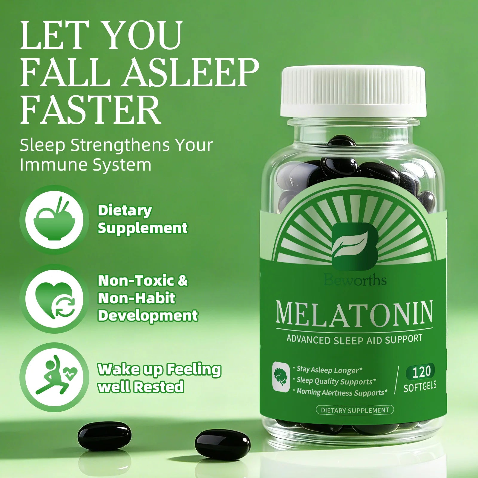 BEWORTHS Melatonin 5mg Vitamin B6 Anti Stress Tools Sleeping Pills Melatonin to Sleep Stay Asleep Longer For Adult Beauty Health