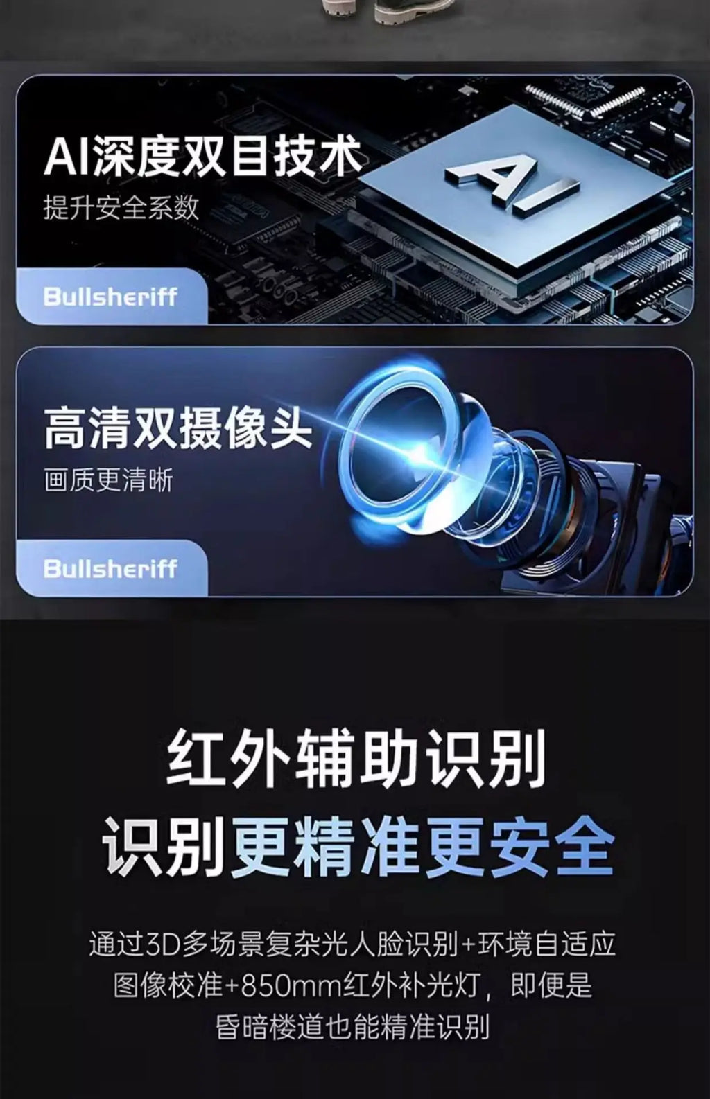 Fully automatic 3D visual facial recognition fingerprint, dual screen dual camera, home smart password lock