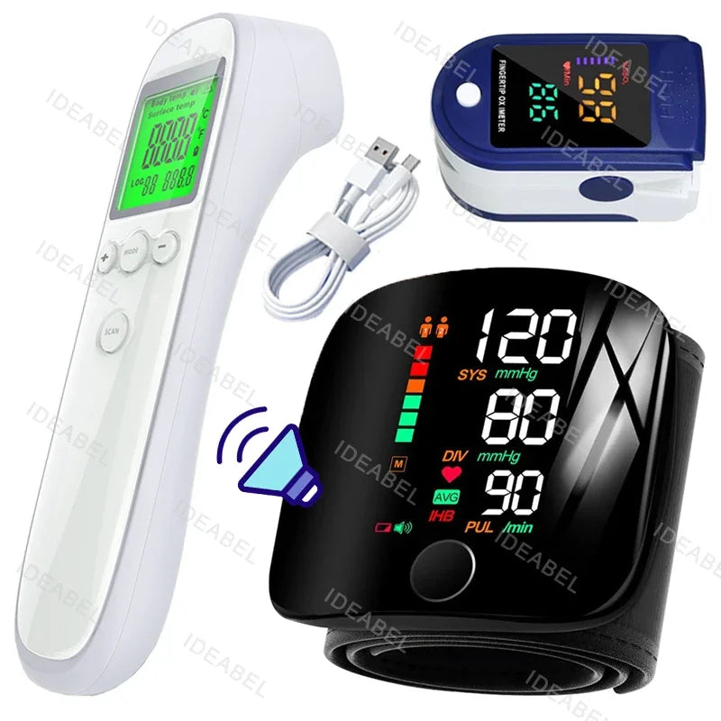 Smart LCD Rechargeable English Voice Wrist Blood Pressure Monitor Digital Automatic BP Tonometer Heart Rate Sphygmomanometer