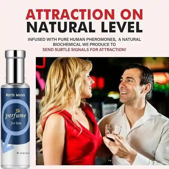North Moon pheromone cologne for men, long-lasting scent in a sleek 30ml cylinder bottle for confident, magnetic appeal.