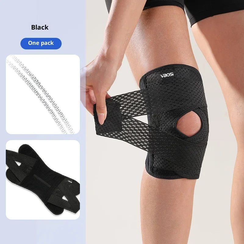 VBOSI Adjustable Breathable Knee Brace with Open Patella Compression Strap Sports Support for Running Gym Knee Pain Relief White