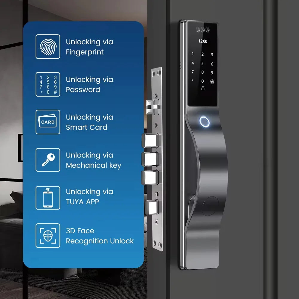 Tuya Smart Locks 3D Face Recognition Smart Door Lock With Camera WIFI Biometric Fingerprint Security Fully Automatic Door Locks