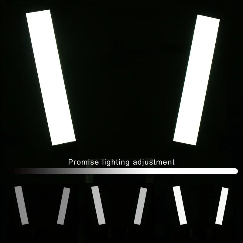 Dimmable LED light bars with a black background and a brightness adjustment scale.