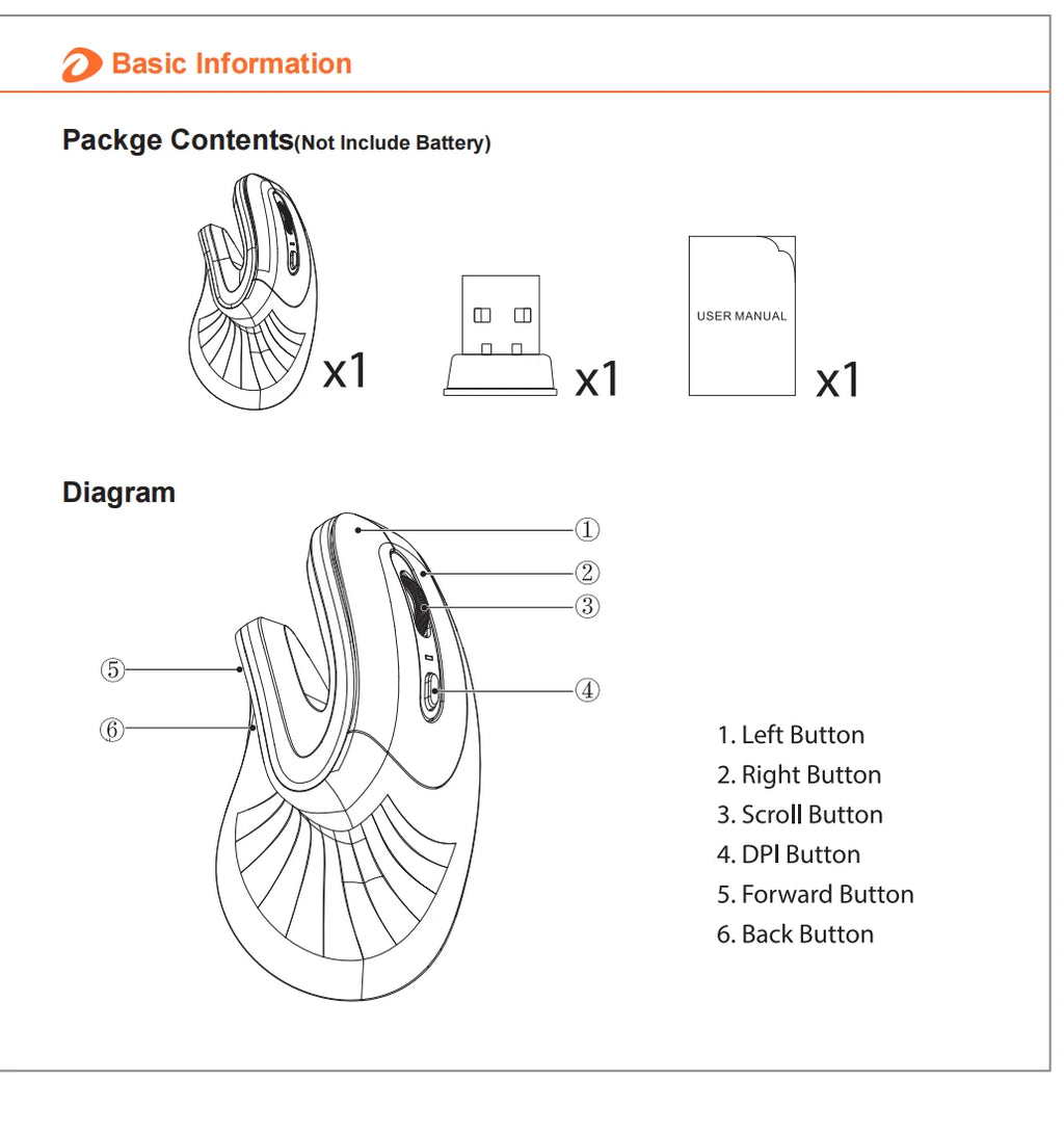 DAREU Ergonomic Vertical Wireless Mouse 2.4Ghz Optical Skin 6 Buttons Comfortable Gaming Mice with Adjustable DPI For Computer