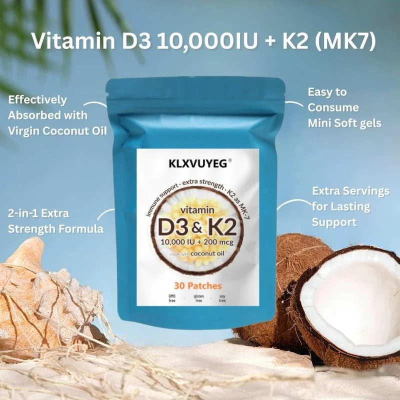 Tidesmit Vitamin D3 10000 IU plus K2 complex for bone, heart, and immune health support in easy-to-take softgels.