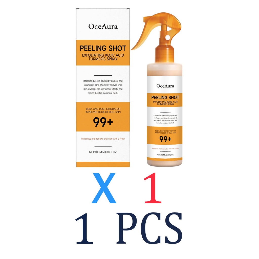 Easy Spray On Body Exfoliator Kojic Acid Turmeric Formula for Dark Elbows Improves Skin Texture & Dullness Rinse Off Gentle Peel