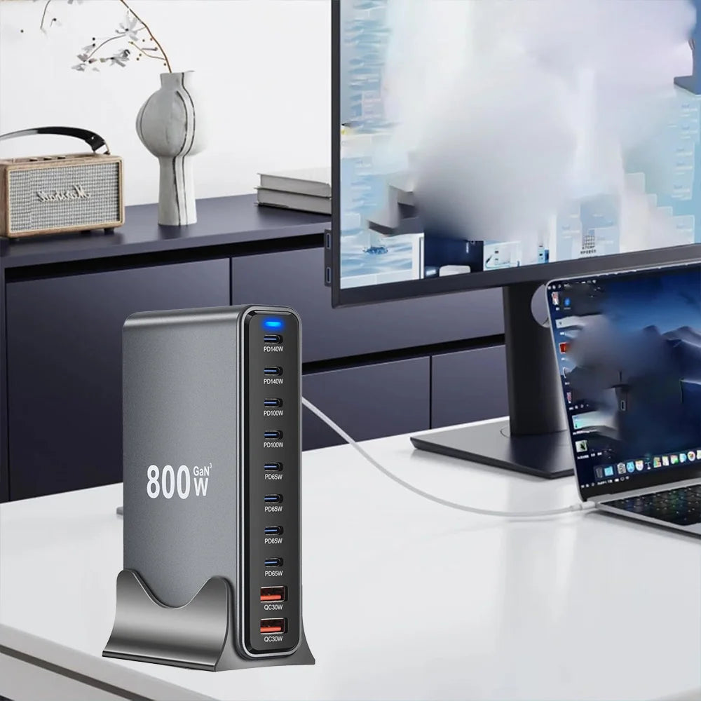 Tidesmit 800W GaN 10-Port USB-C Desktop Charger for Multi-Device Fast Charge Tidesmit