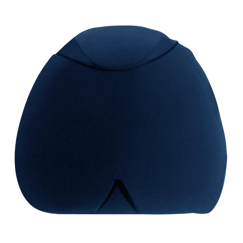Blue migraine ice cap, reusable gel head wrap for headache relief, light-blocking design with top gel pack.