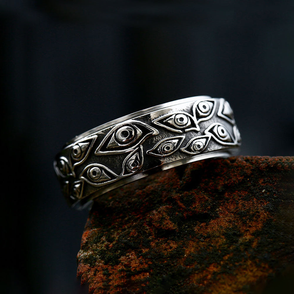 Fashion Retro Stainless Steel Demon Eye Rings Punk Creativity Rotatable Ring for Men Women Anxiety Relieving Jewelry Wholesale
