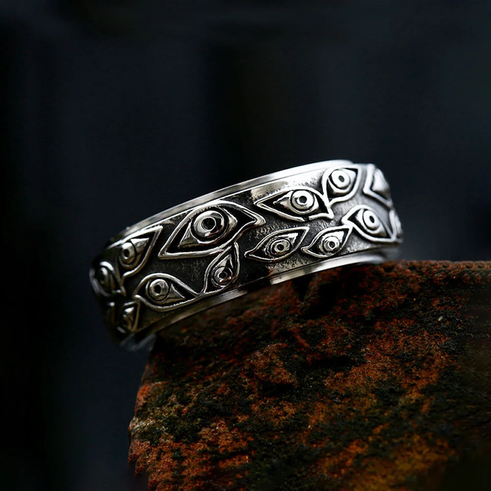 Fashion Retro Stainless Steel Demon Eye Rings Punk Creativity Rotatable Ring for Men Women Anxiety Relieving Jewelry Wholesale
