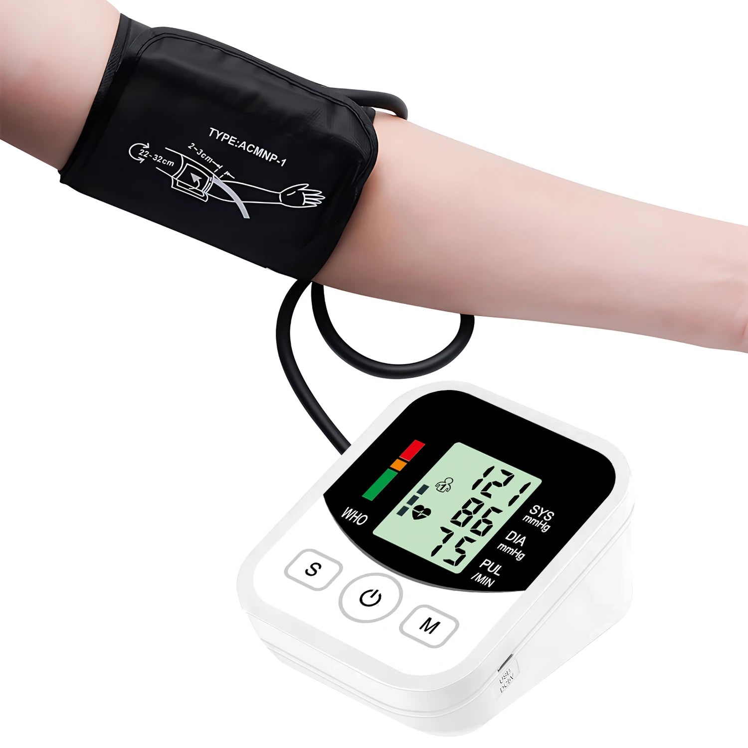 Digital Blood Pressure Monitor Upper Arm Automatic BP Cuff Machine Tonometer LED Sphygmomanometer for Home Use Health Care