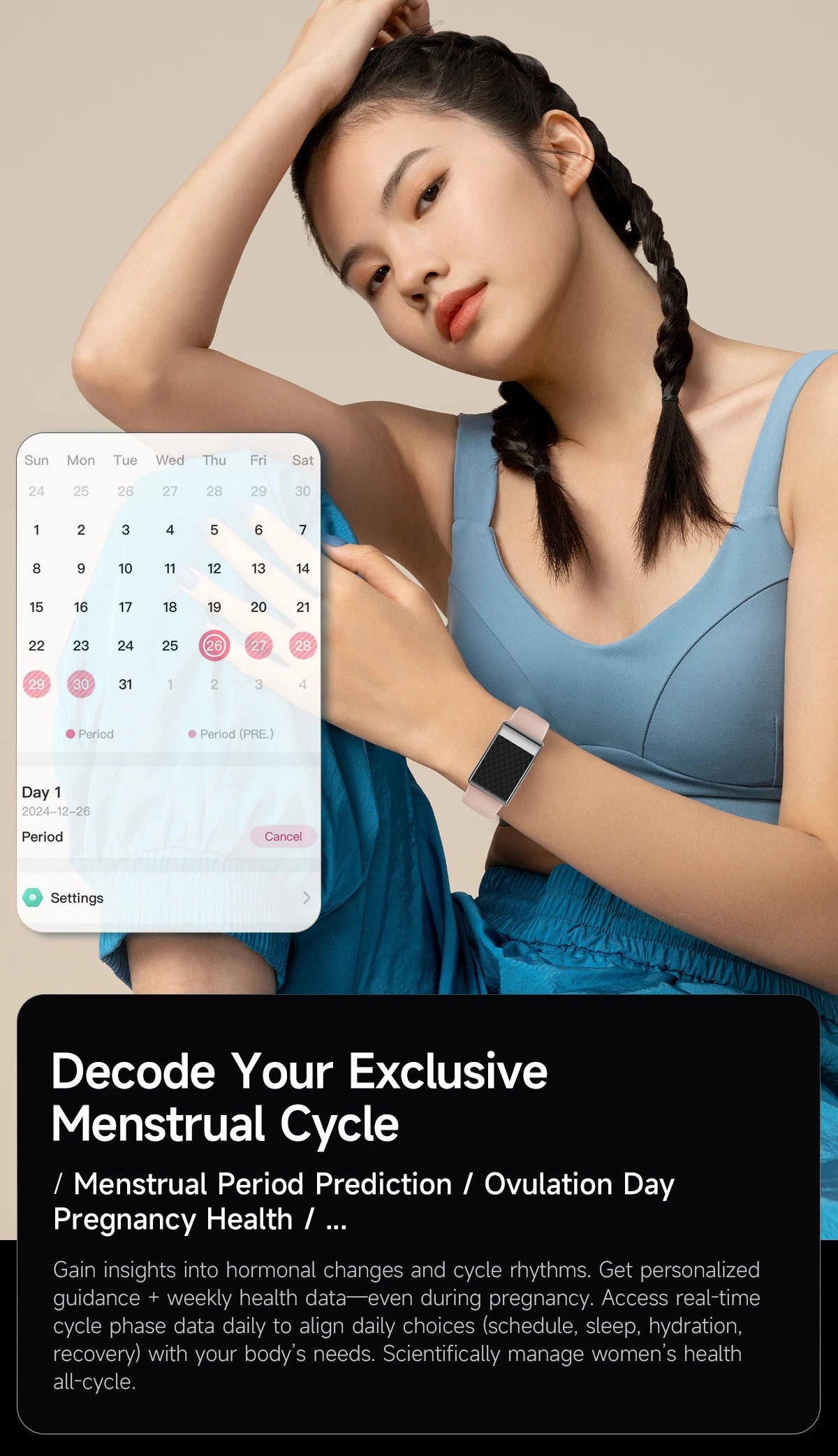 Best E900 Screenless Smart Bracelet for Women  IP68 Waterproof Heart Rate Sleep Health Monitoring Menstrual Tracking Smartwatch