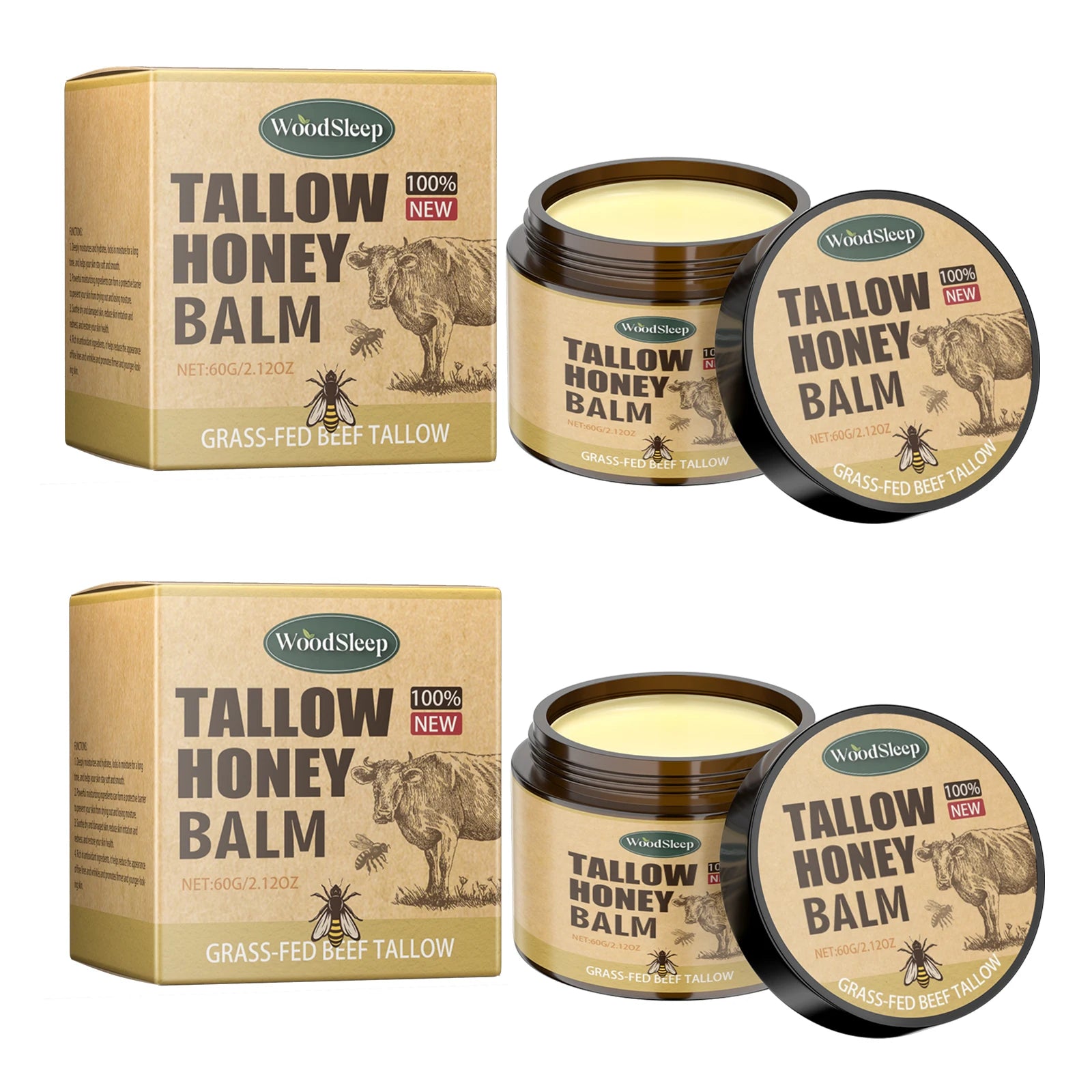 Deep Moisturizing Tallow Honey Balm For Face Natural Beef Tallow Anti Aging Light Non Greasy Skin Barrier Repair Daily Care 60g