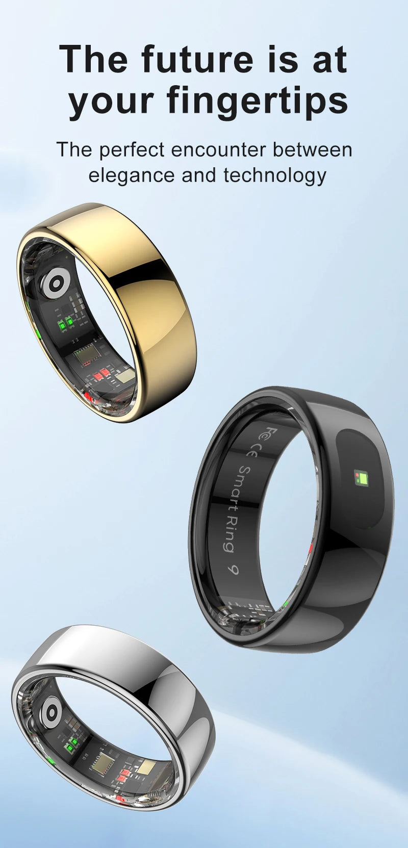 R08 Smart Ring with Charging Case Men Women Health and Sleep Monitor Heart Rate Monitoring 5ATM Waterproof Multi Sport Mode