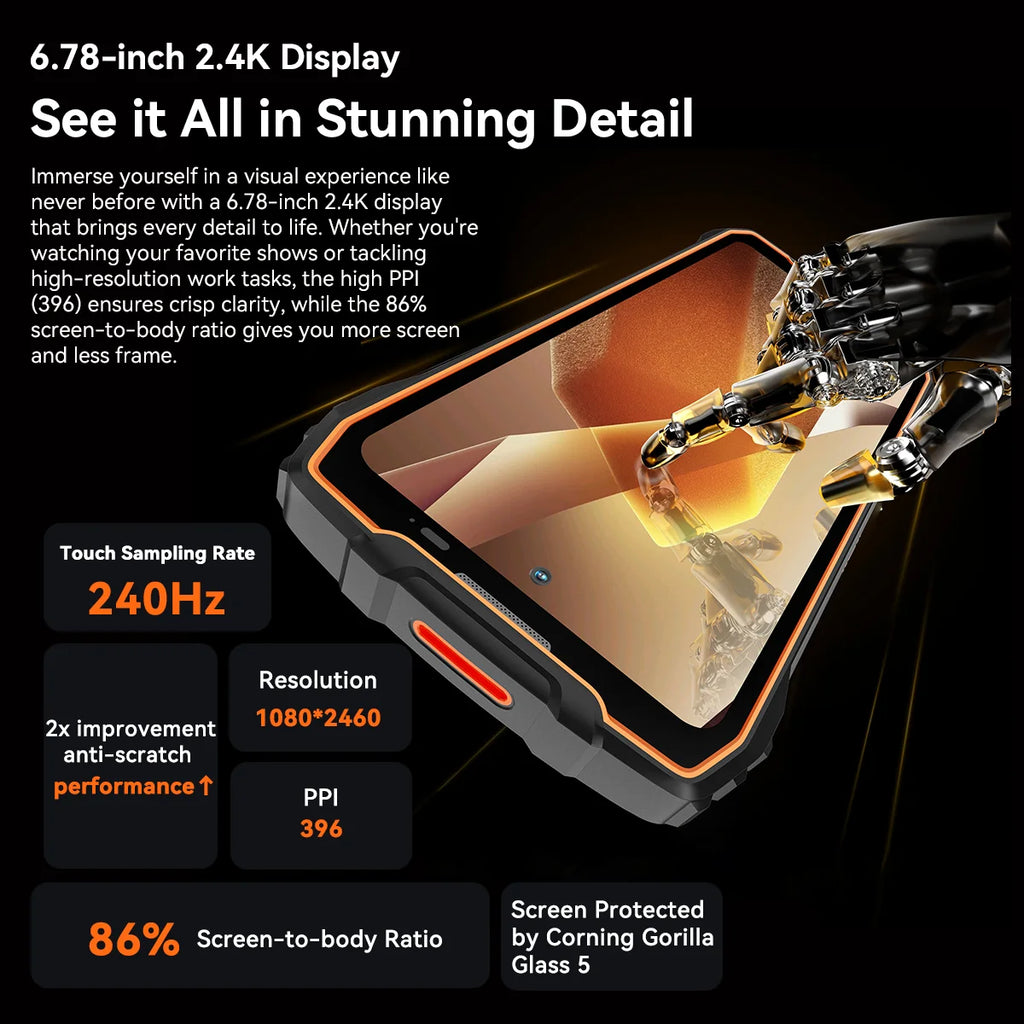 BLACKVIEW BL7000 5G AI Rugged Phone Deepseek GPT Android 15 Smartphone, 6.78" HD+2.4K Display 120Hz, 8GB RAM 256GB, 7500Amh