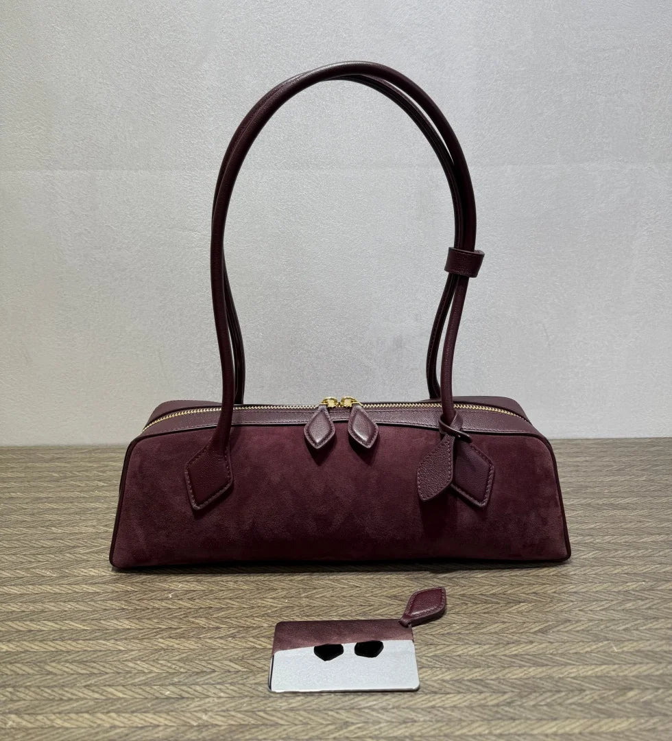 2026 high-quality genuine leather sausage bag, high-end customized high silk gloss leather handbag, women's shoulder bag