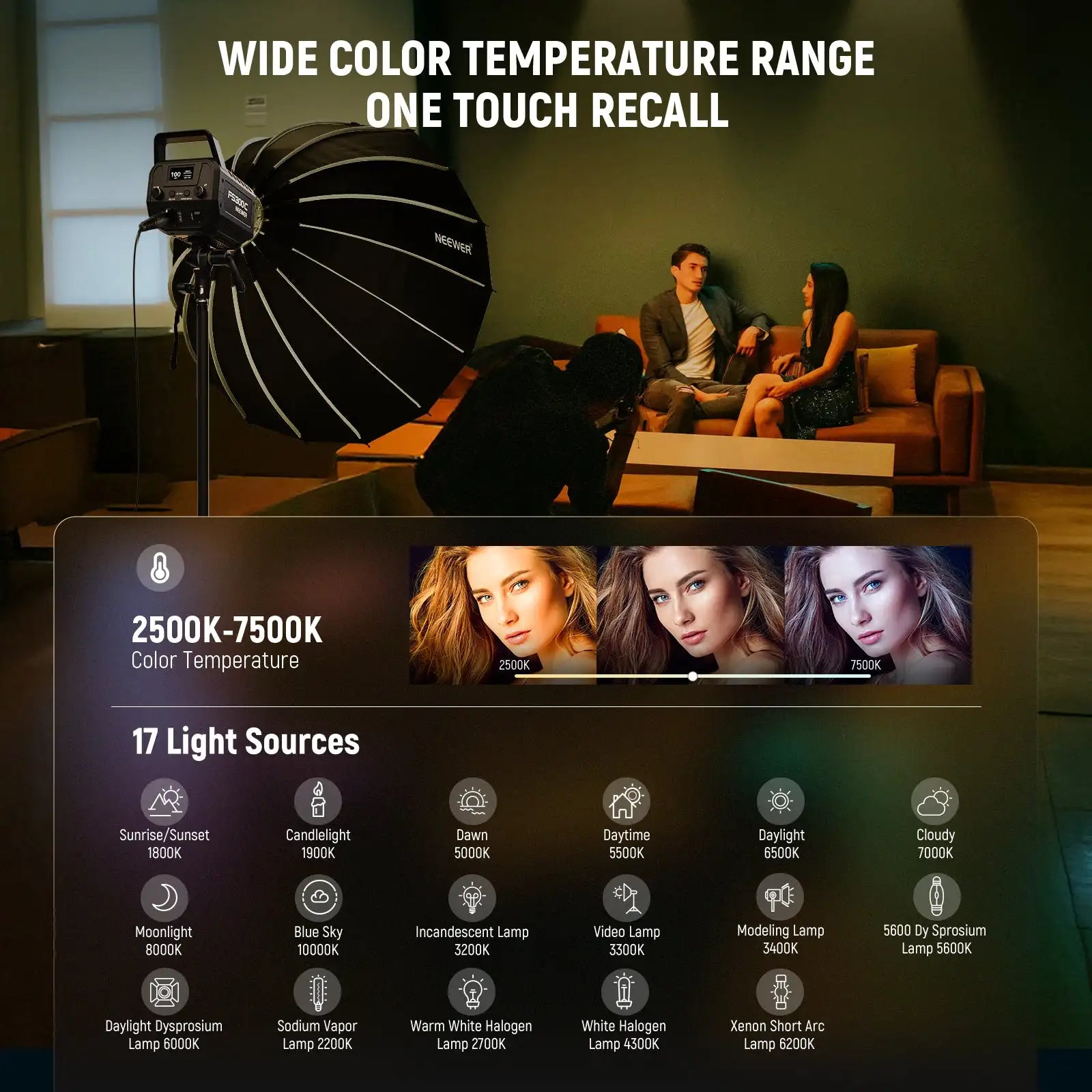 RGB LED Video Light 300W Bowens Mount for Pro Content Creation - Black Tidesmit