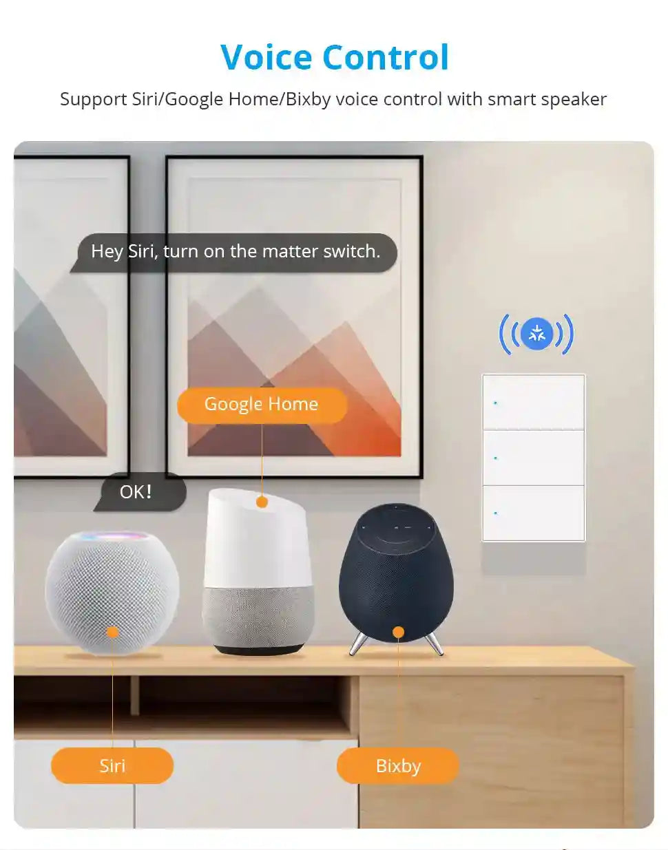 Matter Smart Wall Light Switch WiFi | 1-6 Gang Multi-Room Control Tidesmit