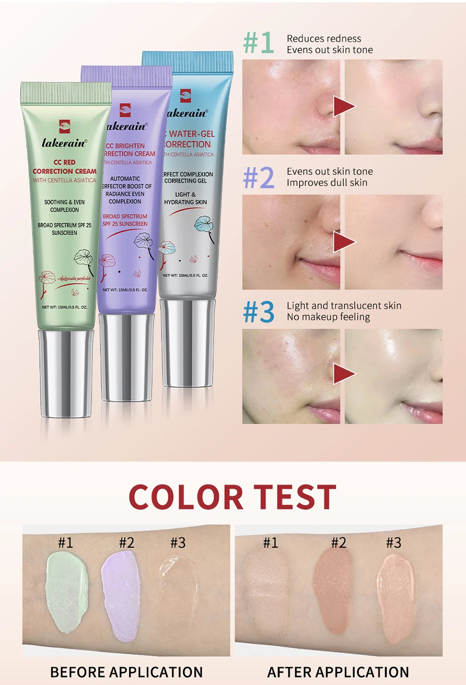 Tidesmit waterproof moisturizing CC cream face makeup texture detail view for long lasting anti-sweat skin coverage