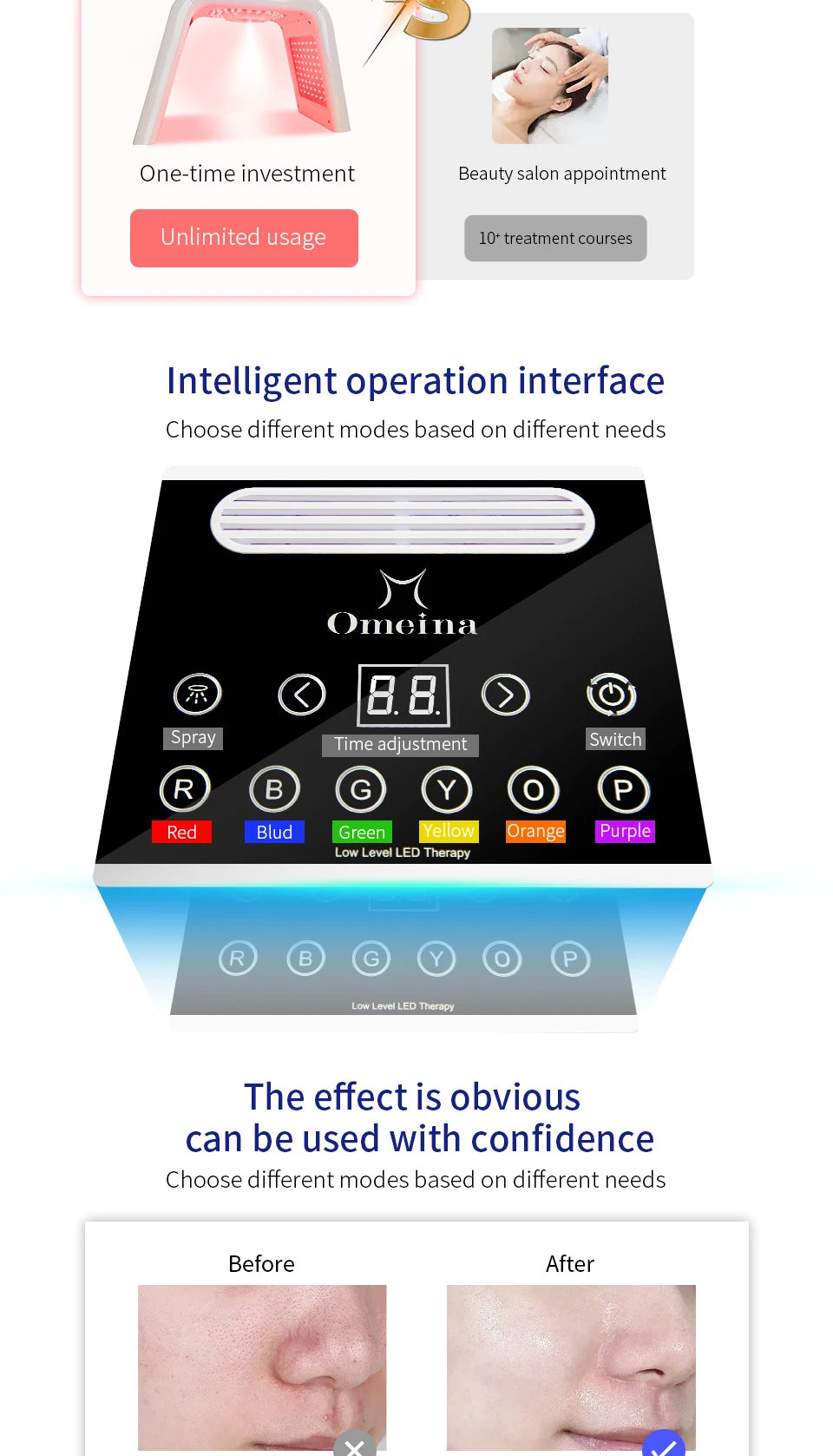 7-color PDT LED light therapy facial mask machine with touch control panel for home acne and wrinkle skin treatment.