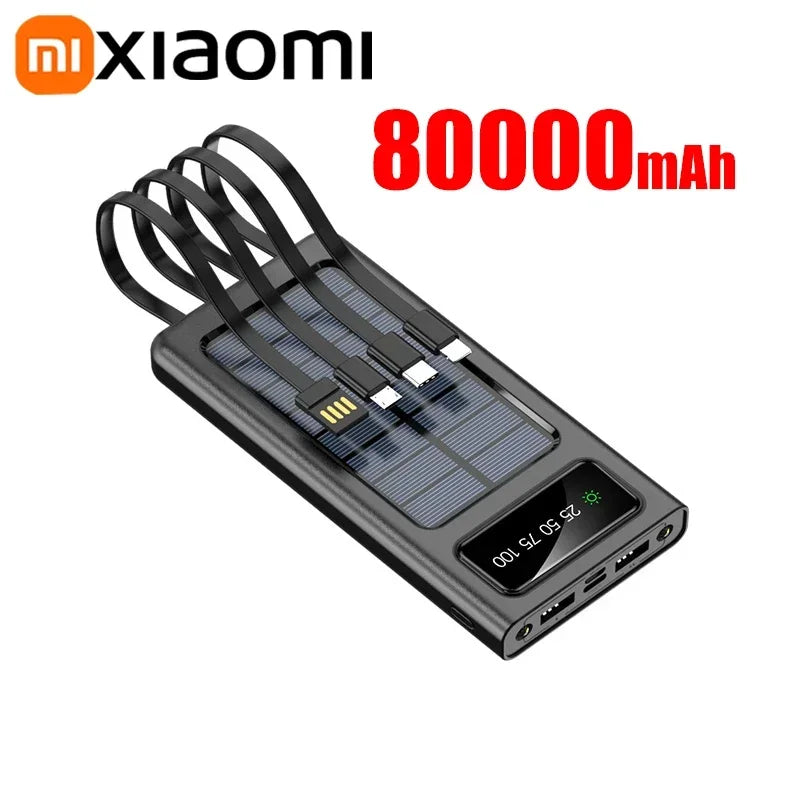 Portable Charger 200000mAh Power Bank with 4 Built-in Cables - Tidesmit Black 80000mAh Tidesmit
