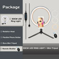 30cm LED ring light kit with a 15cm mini tripod, smartphone holder, rotating head, and remote shutter for photography.