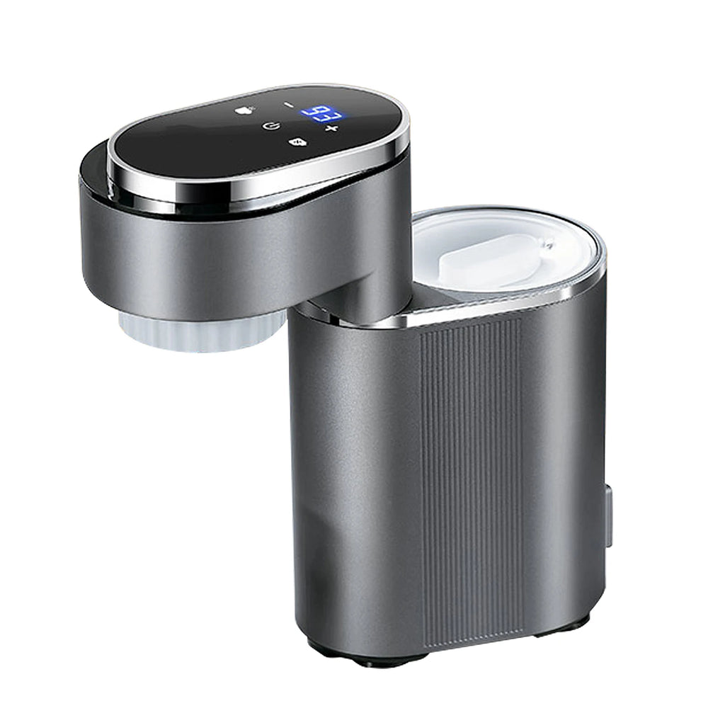 Modern dark grey electric instant water dispenser with touch control panel, digital temperature display, and sleek design.