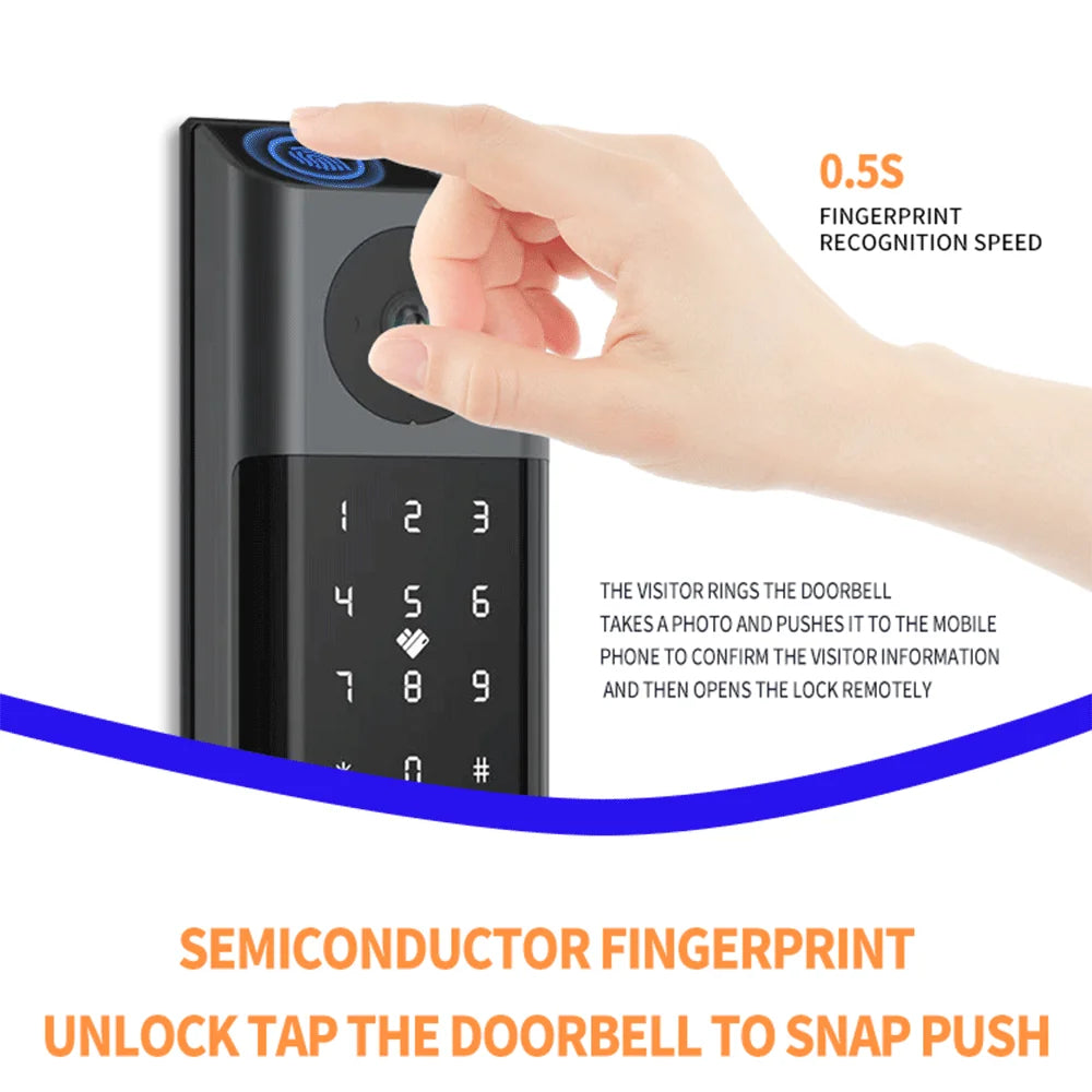 KUAX Tuya WiFi Fingerprint Key password Video electronic Cat Eye Smart lock With Camera Remote control Security Digital for home