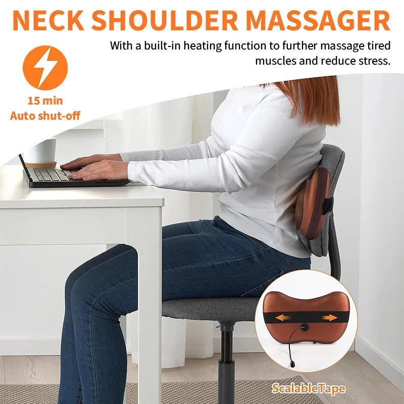 Electric Cervical Neck Massager with Heat Therapy & Spine Support Massage Cushion Tidesmit