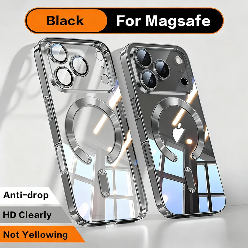 Magnetic Clear Phone Case: Shockproof Wireless Charging Protection Black Tidesmit