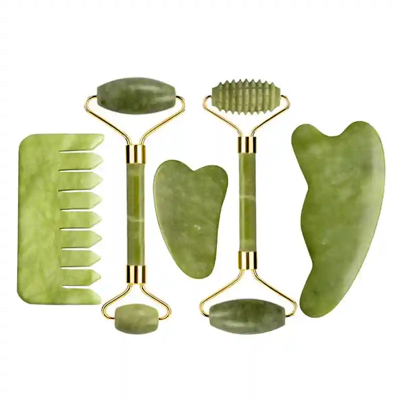 Jade Roller and Gua Sha Set: Natural Facial Massage Tool Kit Massage Roller Type 15 Tidesmit