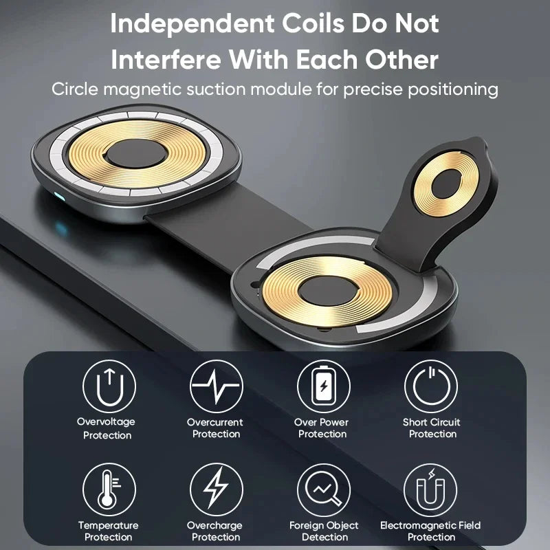 3-in-1 Wireless Charger | Qi Certified Foldable MagSafe Dock YW10 Tidesmit