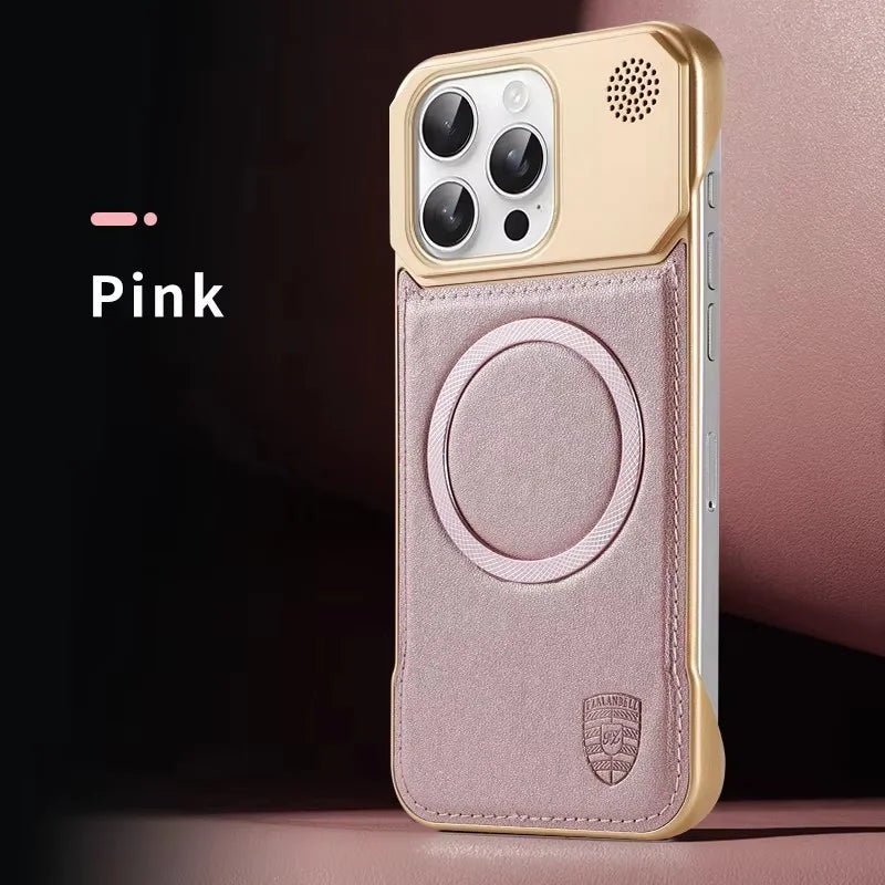Magnetic Leather Aromatherapy Phone Case for iPhone 16 Pro - Slim Fit Pink Tidesmit