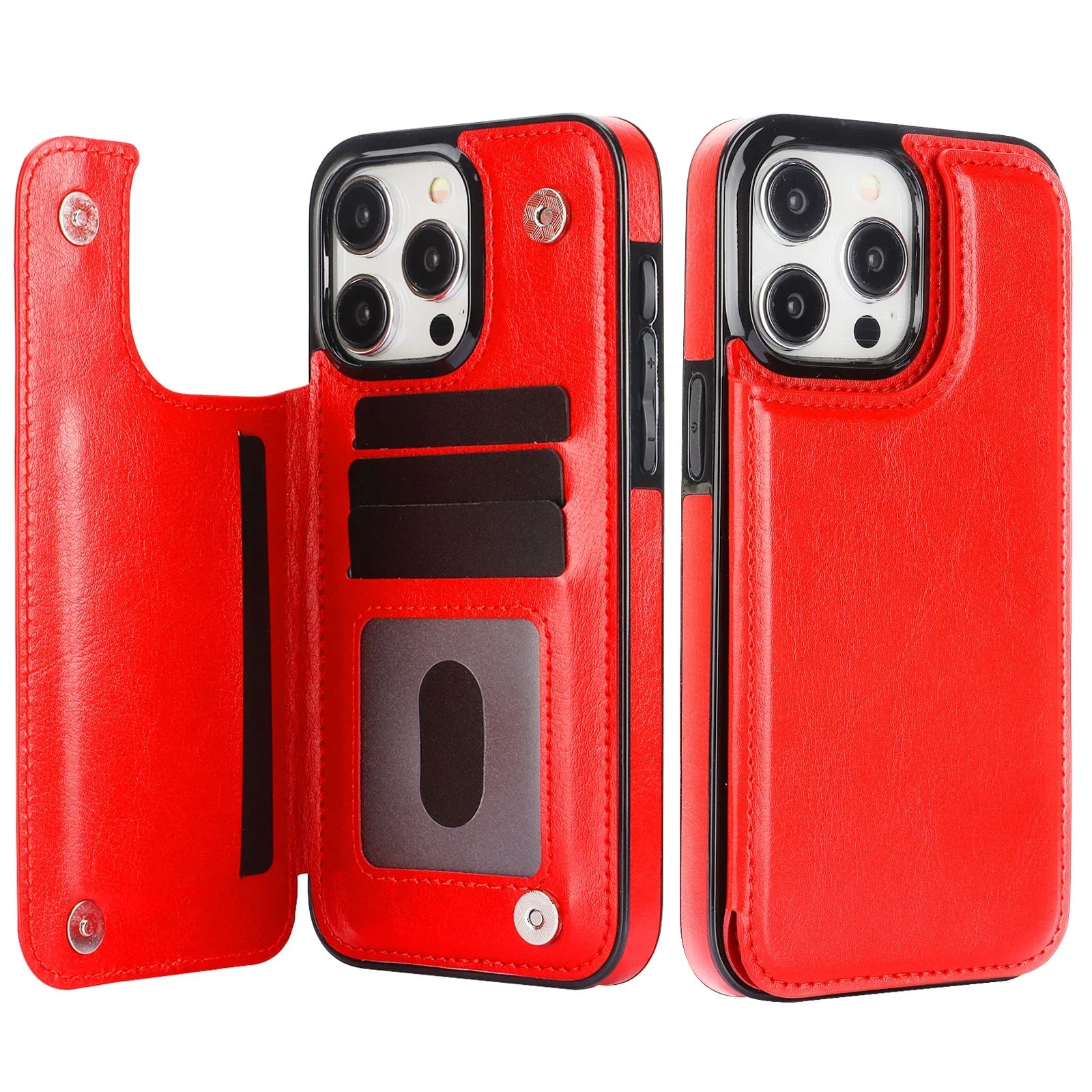iPhone 16 Leather Wallet Case With Card Stand - Slim Shock-Absorbing Cover Red Tidesmit
