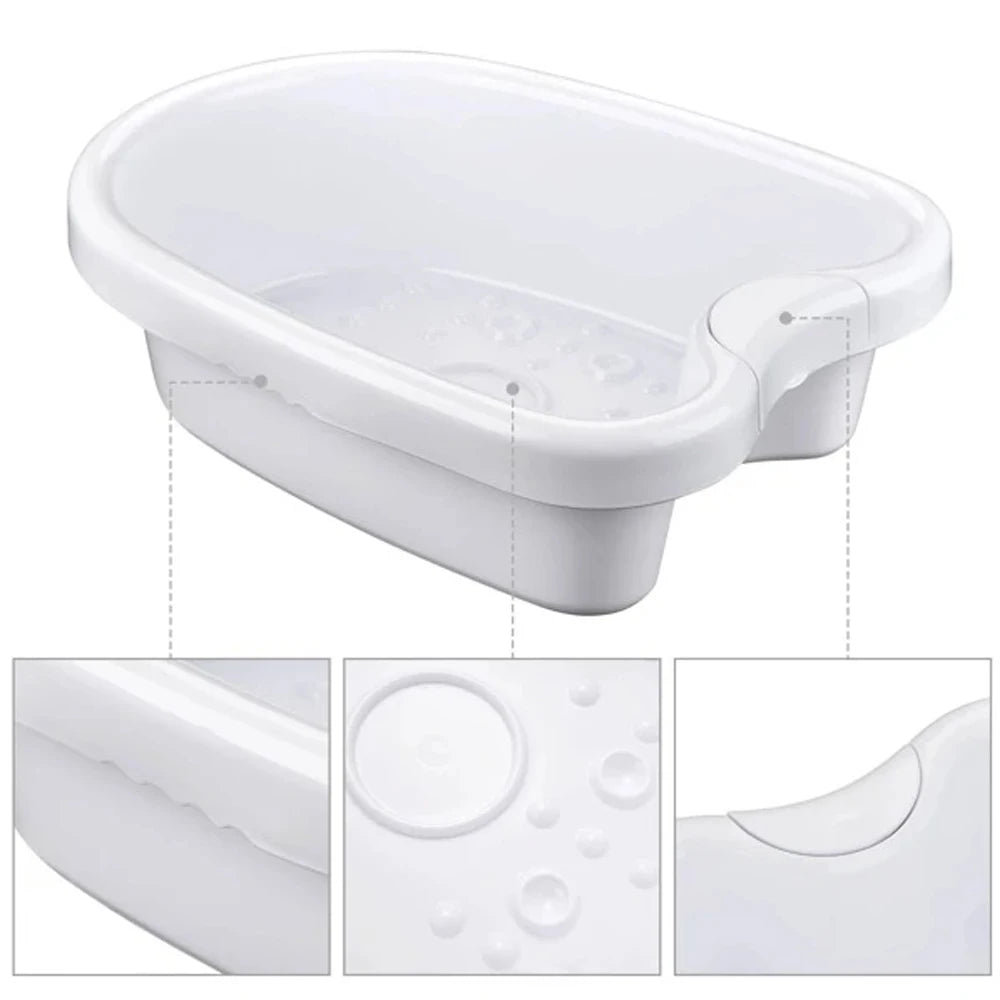 White detox ion foot spa basin with massage nodes and vibration features for home health therapy and foot cleanse.