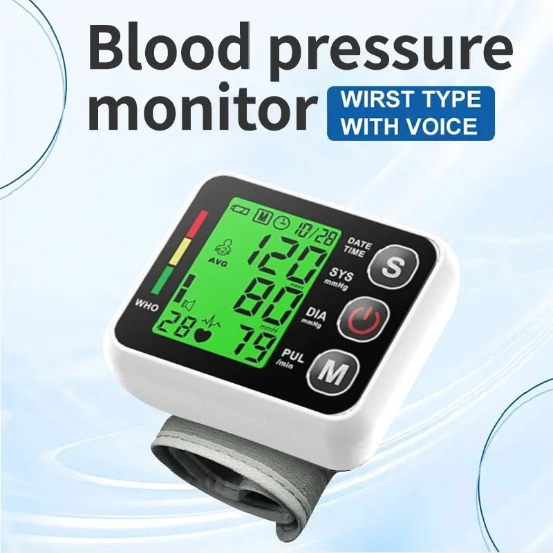 Smart Electronic Bp Monitors High Accurate Wrist Blood Pressure Monitor English Voice Tonometer LCD  Digital Sphygmomanometer