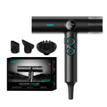VGR V-401 black professional hair dryer with 110k RPM brushless motor, LED display, and three styling attachments.