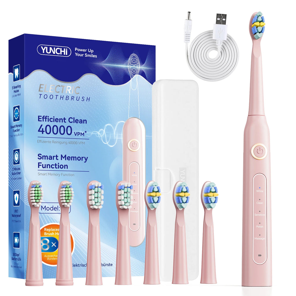 YUNCHi Y5 Sonic Electric Toothbrush Adult Timer Brush USB Rechargeable Electronic Tooth Brush Heads Replacement