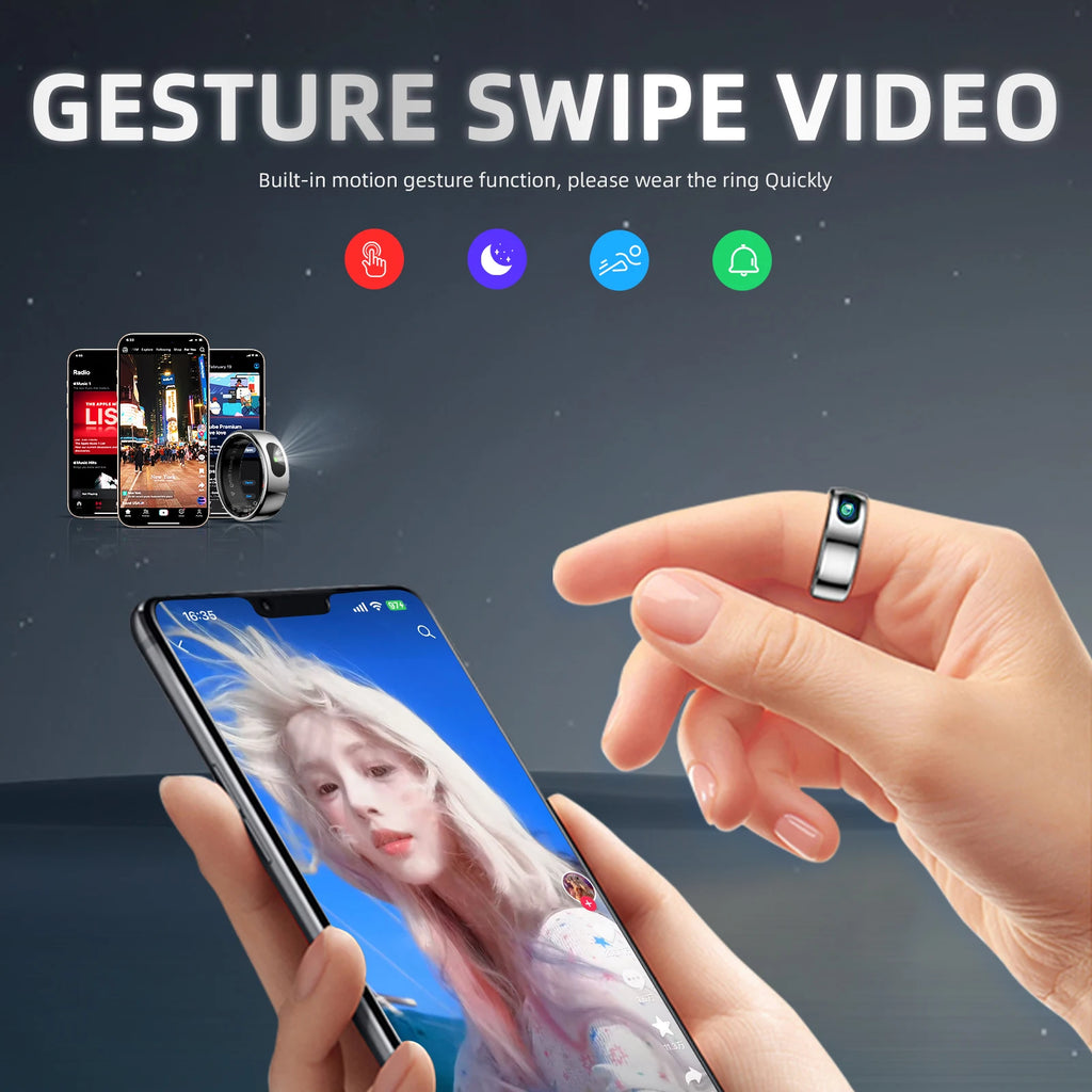 R08 Smart Ring with Charging Case Men Women Health and Sleep Monitor Heart Rate Monitoring 5ATM Waterproof Multi Sport Mode