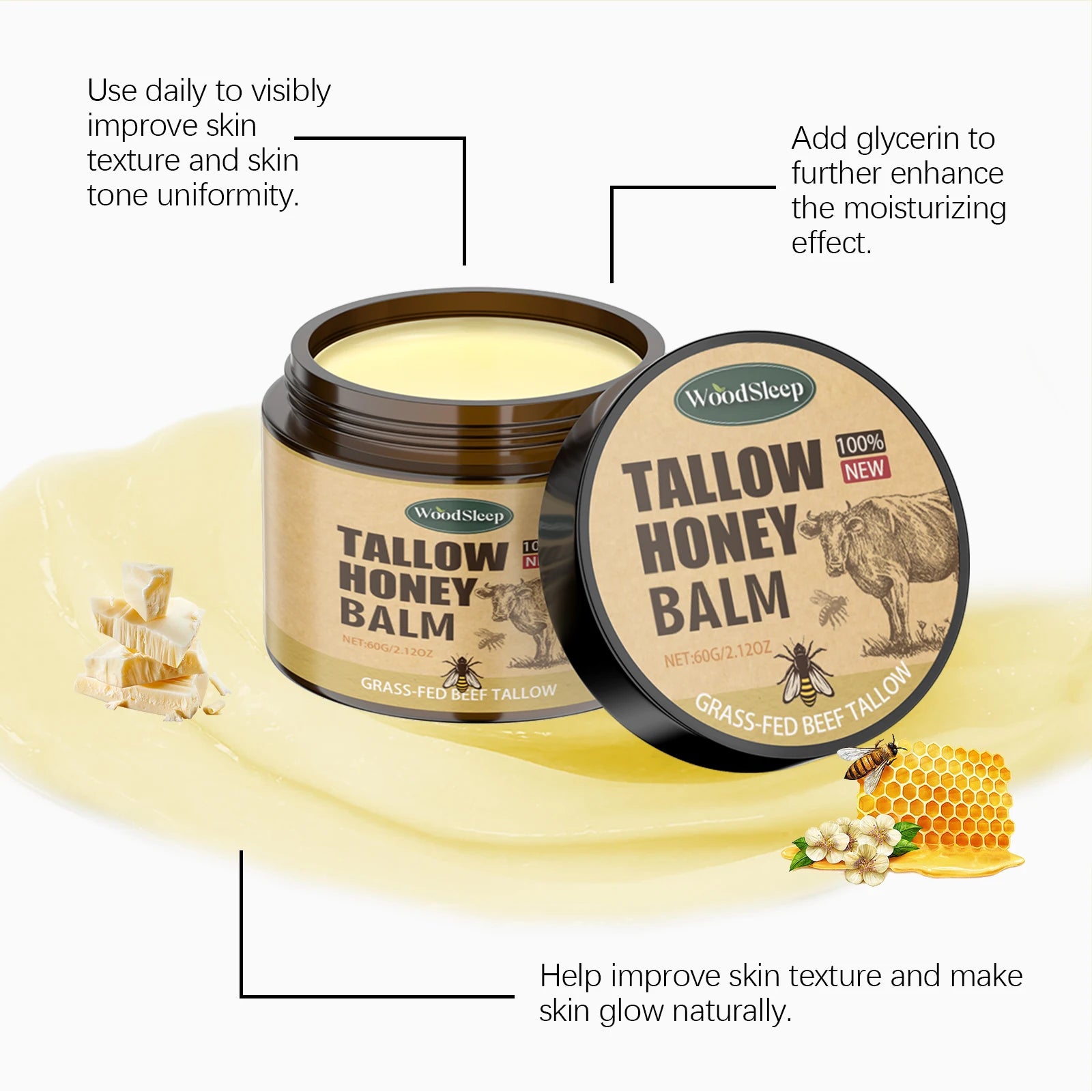 WOODSLEEP Tallow Honey Balm Powerful Moisturizing Keep Skin Moist Smooth Relieve Dryness Easy To Absorb