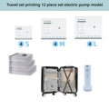 Tidesmit 9-pack travel vacuum seal bags showing portable electric pump and space saver compression for luggage storage.