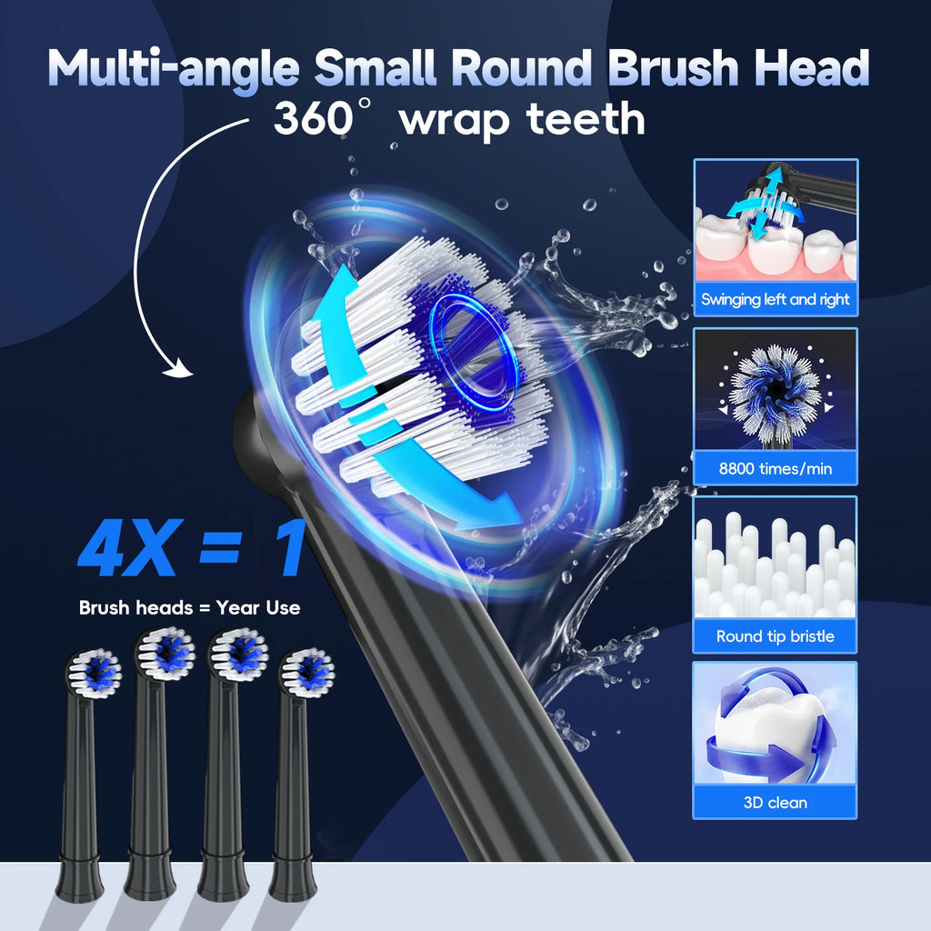 Electric Water Flosser and Electric Toothbrush Set Whitens Teeth  Protects Gum Health With 4 Brush Heads and 4 Flosser Nozzles