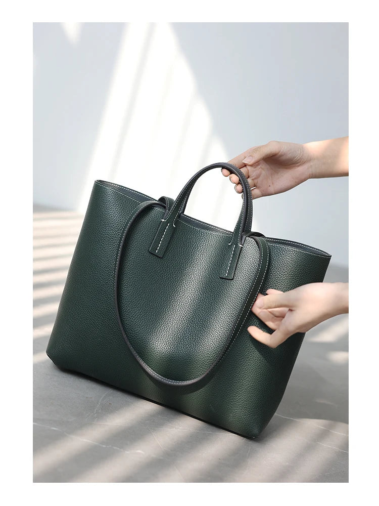 Women Luxury Genuine Leather Tote Soft Cowhide Handbag Two Sides Available Using Shoulder Bags Versatile And Durable