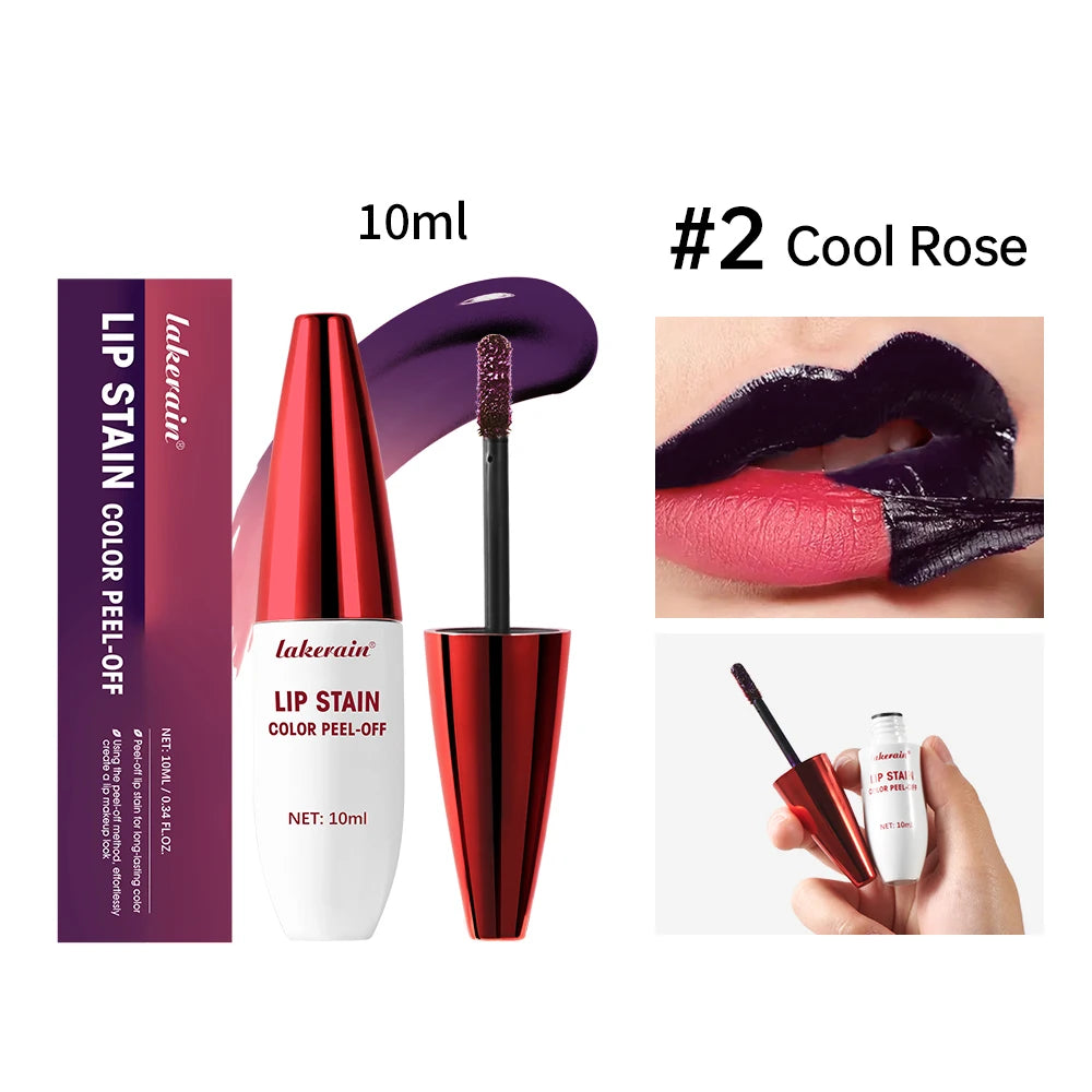 Lakerain #2 Cool Rose peel-off lip stain with matte mist finish, waterproof long-lasting liquid lipstick in 10ml bottle.